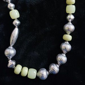 Chico's Silver Toned/Bali Green beaded Single Strand Necklace